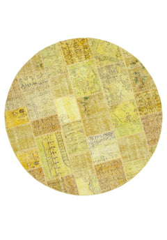 Kırk Yama Sarı Patchwork Pamuk Yün El Dokuma Halısı 215x215 Agacan