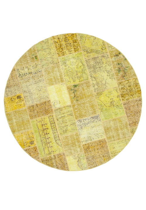 Kırk Yama Sarı Patchwork Pamuk Yün El Dokuma Halısı 215x215 Agacan