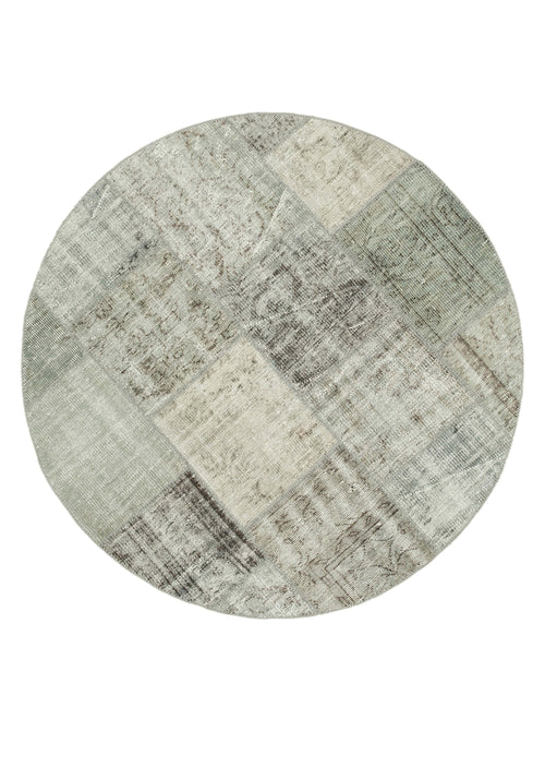 Kırk Yama Gri Patchwork Pamuk Yün El Dokuma Halısı 150x150 Agacan
