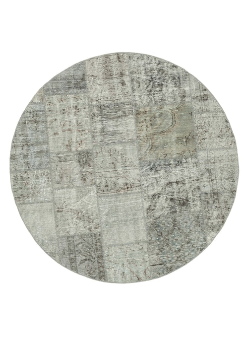 Kırk Yama Gri Patchwork Pamuk Yün El Dokuma Halısı 150x150 Agacan