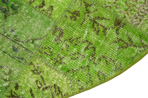 Kırk Yama Yeşil Patchwork Pamuk Yün El Dokuma Halısı 150x150 Agacan