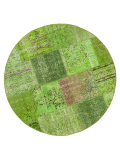 Kırk Yama Yeşil Patchwork Pamuk Yün El Dokuma Halısı 150x150 Agacan