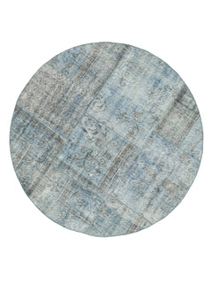 Kırk Yama Mavi Patchwork Pamuk Yün El Dokuma Halısı 152x152 Agacan