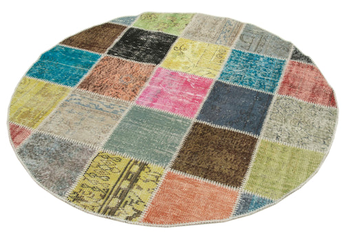 Kırk Yama Mavi Patchwork Pamuk Yün El Dokuma Halısı 146x146 Agacan