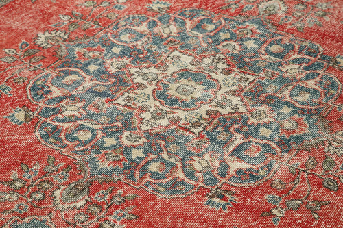 Vintage Kırmızı Eskitme Pamuk Yün El Dokuma Halısı 210x330 Agacan