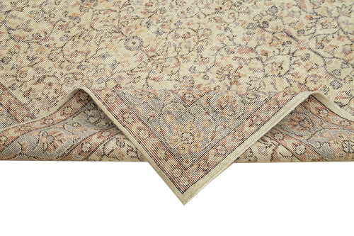 Vintage Bej Eskitme Pamuk Yün El Dokuma Halısı 210x316 Agacan