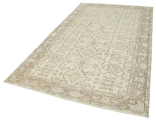 Vintage Bej Eskitme Pamuk Yün El Dokuma Halısı 158x273 Agacan