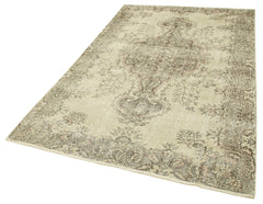 Vintage Bej Eskitme Pamuk Yün El Dokuma Halısı 156x253 Agacan