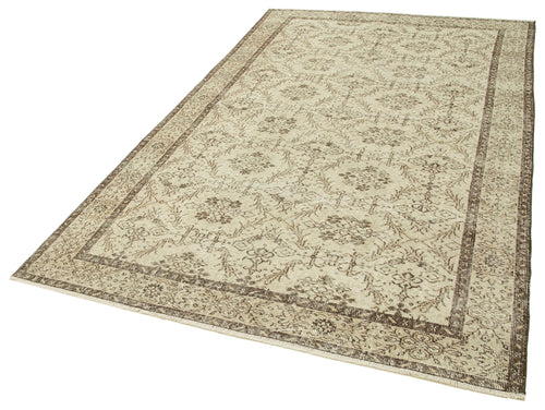 Vintage Bej Eskitme Pamuk Yün El Dokuma Halısı 170x278 Agacan
