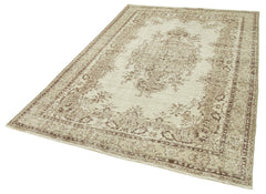Vintage Bej Eskitme Pamuk Yün El Dokuma Halısı 173x253 Agacan