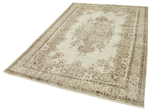 Vintage Bej Eskitme Pamuk Yün El Dokuma Halısı 173x253 Agacan