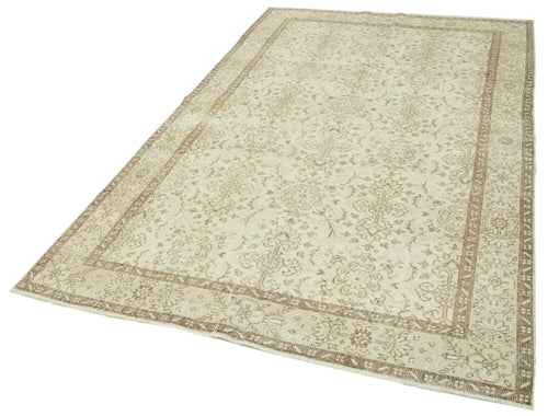 Vintage Bej Eskitme Pamuk Yün El Dokuma Halısı 170x276 Agacan