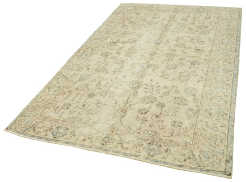 Vintage Bej Eskitme Pamuk Yün El Dokuma Halısı 156x246 Agacan