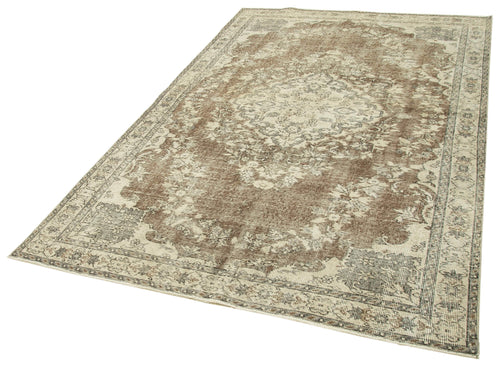 Vintage Bej Eskitme Pamuk Yün El Dokuma Halısı 159x246 Agacan