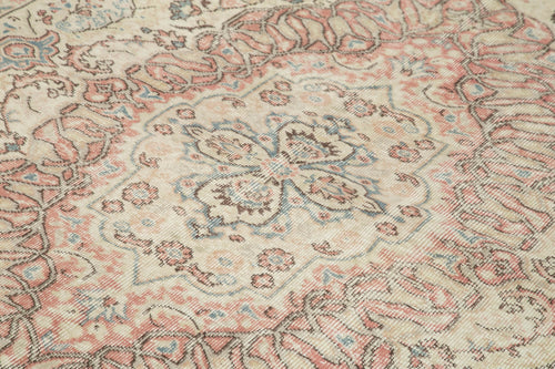 Vintage Bej Eskitme Pamuk Yün El Dokuma Halısı 193x297 Agacan