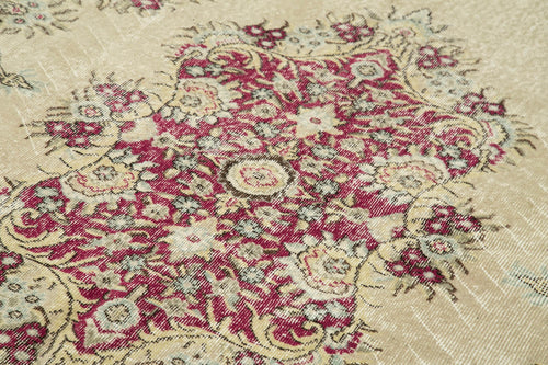 Vintage Kırmızı Eskitme Pamuk Yün El Dokuma Halısı 183x290 Agacan