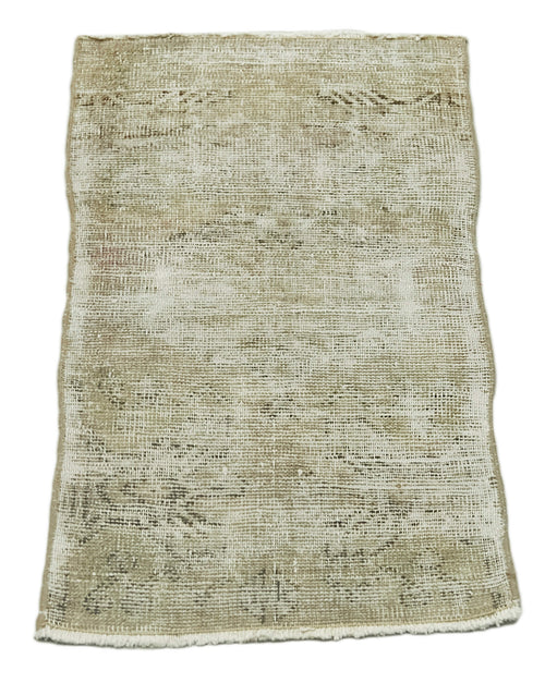 Overdyed Vintage Bej Eskitme Pamuk Yün El Dokuma Halısı 42x80 Agacan
