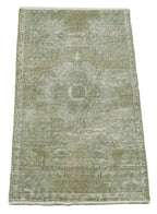 Overdyed Vintage Yeşil Eskitme Pamuk Yün El Dokuma Halısı 44x83 Agacan