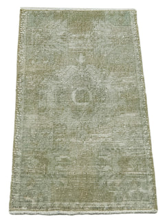 Overdyed Vintage Yeşil Eskitme Pamuk Yün El Dokuma Halısı 44x83 Agacan