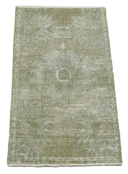 Overdyed Vintage Yeşil Eskitme Pamuk Yün El Dokuma Halısı 44x83 Agacan