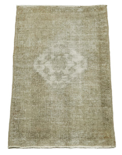 Overdyed Vintage Bej Eskitme Pamuk Yün El Dokuma Halısı 46x87 Agacan