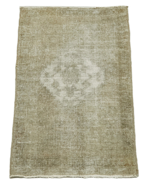 Overdyed Vintage Bej Eskitme Pamuk Yün El Dokuma Halısı 46x87 Agacan