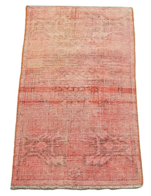 Overdyed Vintage Kırmızı Eskitme Pamuk Yün El Dokuma Halısı 46x95 Agacan