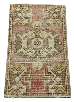Overdyed Vintage Bej Eskitme Pamuk Yün El Dokuma Halısı 44x92 Agacan
