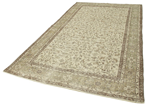 Vintage Bej Eskitme Pamuk Yün El Dokuma Halısı 180x310 Agacan