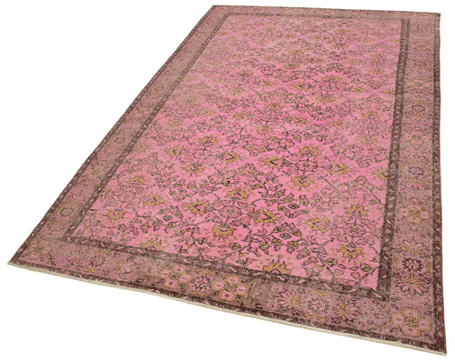 Overdyed Vintage Pembe Eskitme Pamuk Yün El Dokuma Halısı 152x260 Agacan