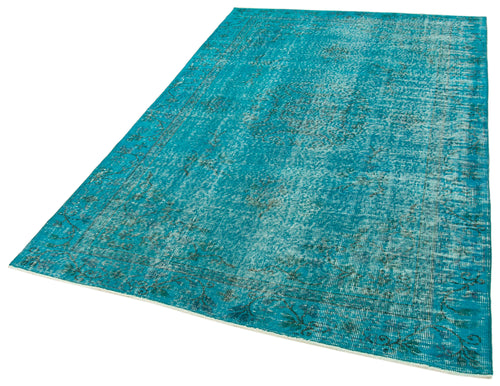 Overdyed Vintage Turkuaz Eskitme Pamuk Yün El Dokuma Halısı 147x240 Agacan