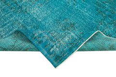 Overdyed Vintage Turkuaz Eskitme Pamuk Yün El Dokuma Halısı 147x240 Agacan