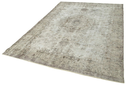 Overdyed Vintage Gri Eskitme Pamuk Yün El Dokuma Halısı 195x287 Agacan