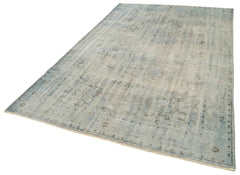 Overdyed Vintage Mavi Eskitme Pamuk Yün El Dokuma Halısı 182x296 Agacan