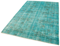 Overdyed Vintage Turkuaz Eskitme Pamuk Yün El Dokuma Halısı 150x233 Agacan