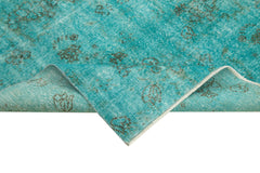Overdyed Vintage Turkuaz Eskitme Pamuk Yün El Dokuma Halısı 150x233 Agacan