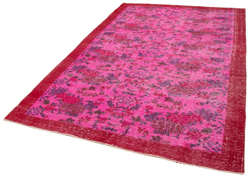 Overdyed Vintage Fuşya Eskitme Pamuk Yün El Dokuma Halısı 187x286 Agacan