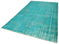 Overdyed Vintage Turkuaz Eskitme Pamuk Yün El Dokuma Halısı 177x296 Agacan