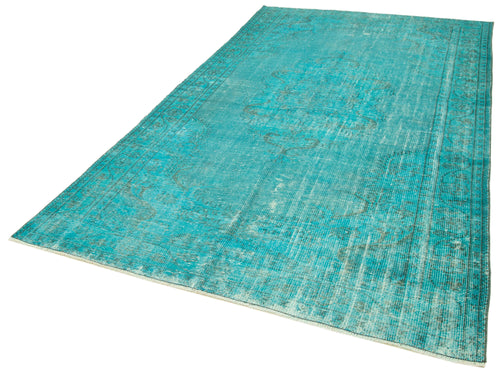 Overdyed Vintage Turkuaz Eskitme Pamuk Yün El Dokuma Halısı 177x296 Agacan
