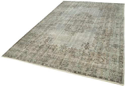 Overdyed Vintage Gri Eskitme Pamuk Yün El Dokuma Halısı 198x307 Agacan
