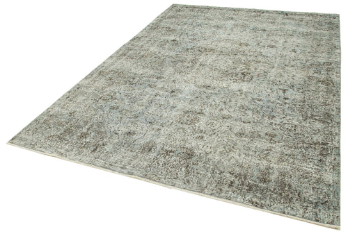 Overdyed Vintage Mavi Eskitme Pamuk Yün El Dokuma Halısı 201x292 Agacan
