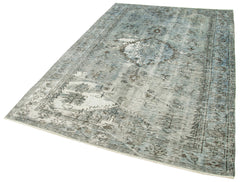 Overdyed Vintage Mavi Eskitme Pamuk Yün El Dokuma Halısı 164x246 Agacan