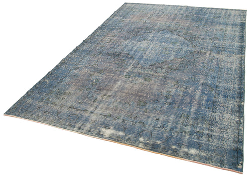 Overdyed Vintage Mavi Eskitme Pamuk Yün El Dokuma Halısı 187x300 Agacan