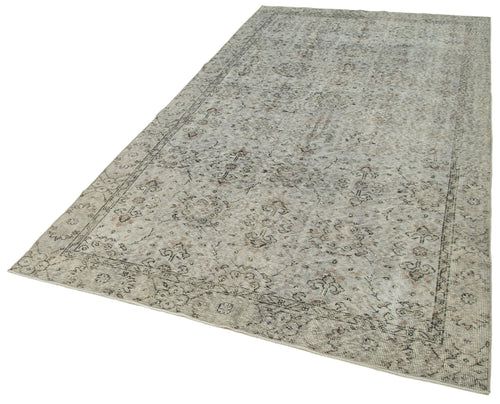 Overdyed Vintage Gri Eskitme Pamuk Yün El Dokuma Halısı 157x293 Agacan