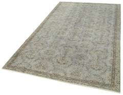 Overdyed Vintage Gri Eskitme Pamuk Yün El Dokuma Halısı 153x265 Agacan