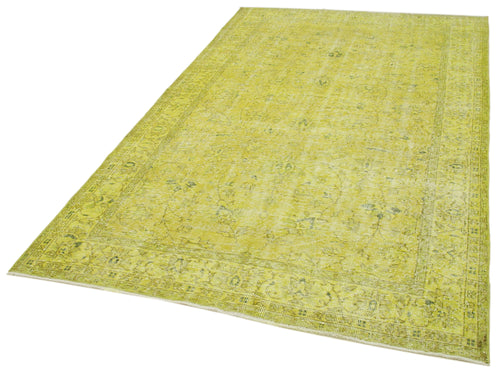 Overdyed Vintage Sarı Eskitme Pamuk Yün El Dokuma Halısı 159x262 Agacan