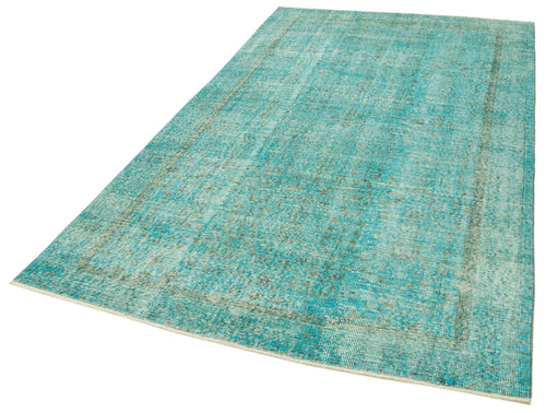 Overdyed Vintage Turkuaz Eskitme Pamuk Yün El Dokuma Halısı 160x274 Agacan