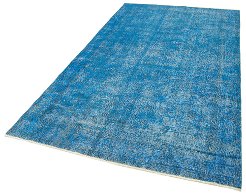 Overdyed Vintage Mavi Eskitme Pamuk Yün El Dokuma Halısı 154x275 Agacan