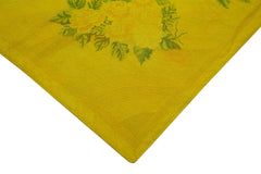 Needlepoint Sarı Çiçekli Pamuk Yün El Dokuma Halısı 168x260 Agacan