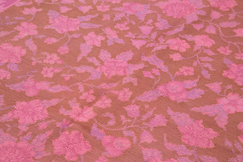 Needlepoint Pembe Çiçekli Pamuk Yün El Dokuma Halısı 166x254 Agacan